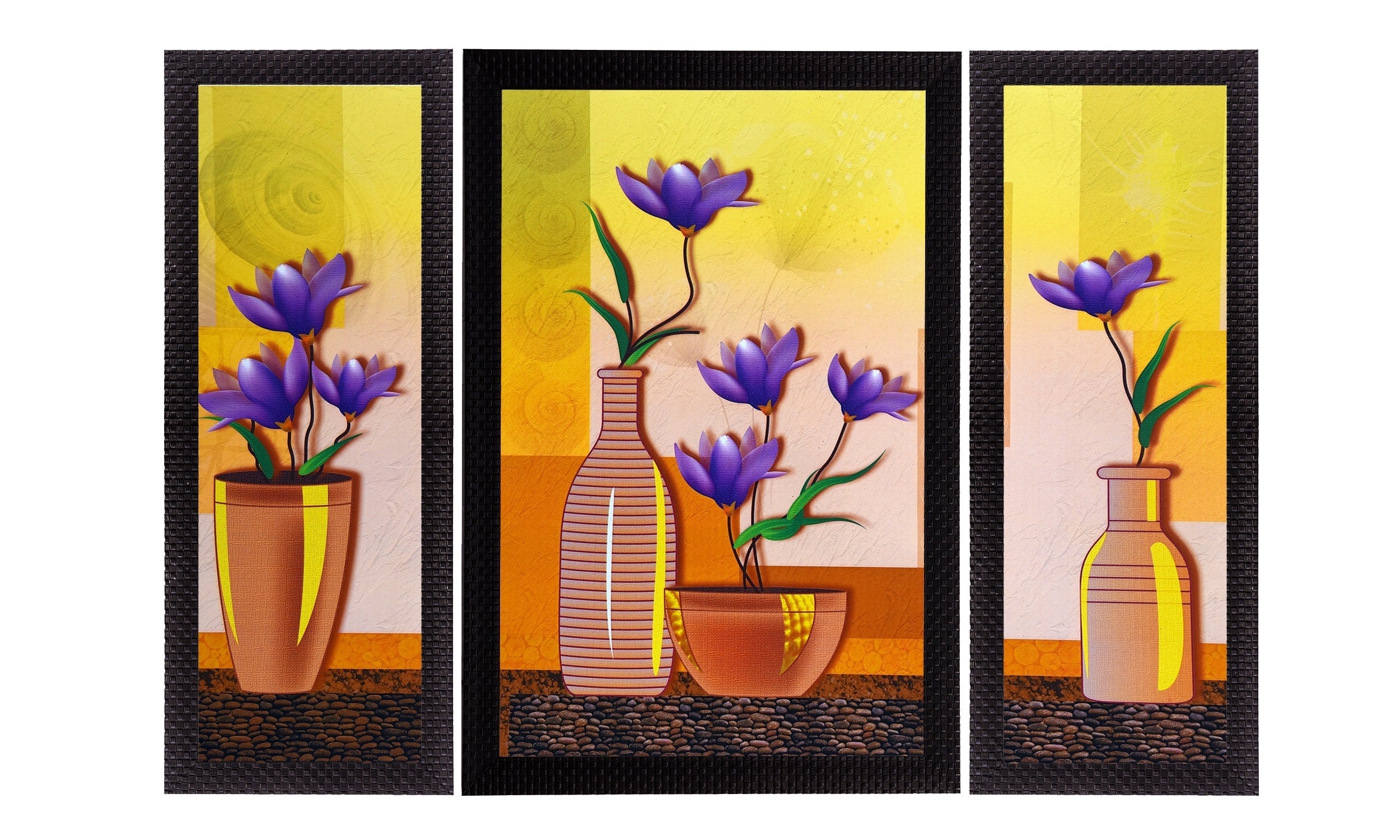 Set Of 3 Botanical Floral and Vase Satin Matt Texture UV Art Painting Kafalo