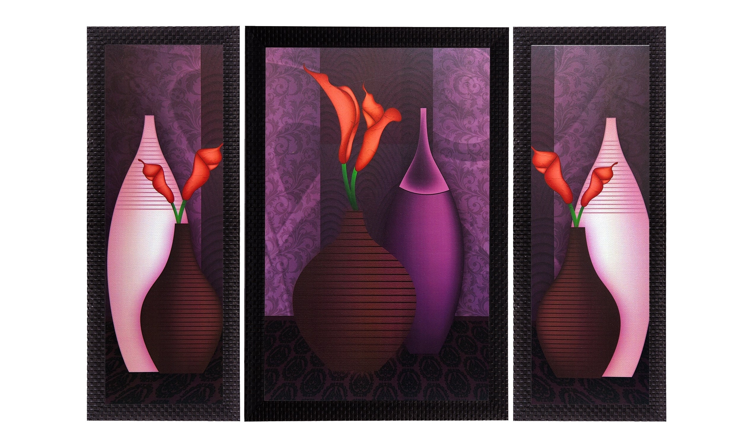Set Of 3 Colorful Vases Satin Matt Texture UV Art Painting Kafalo