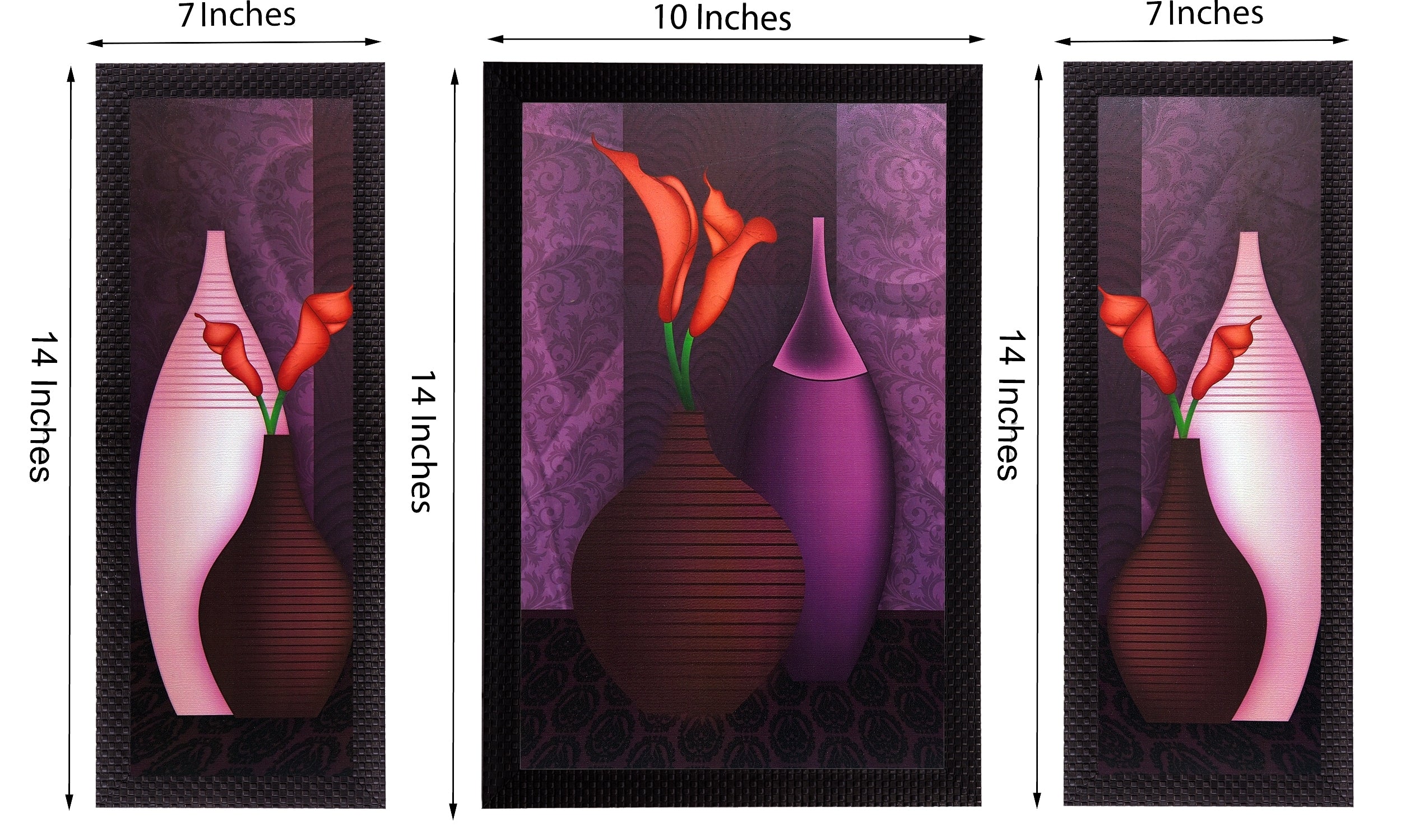 Set Of 3 Colorful Vases Satin Matt Texture UV Art Painting Kafalo