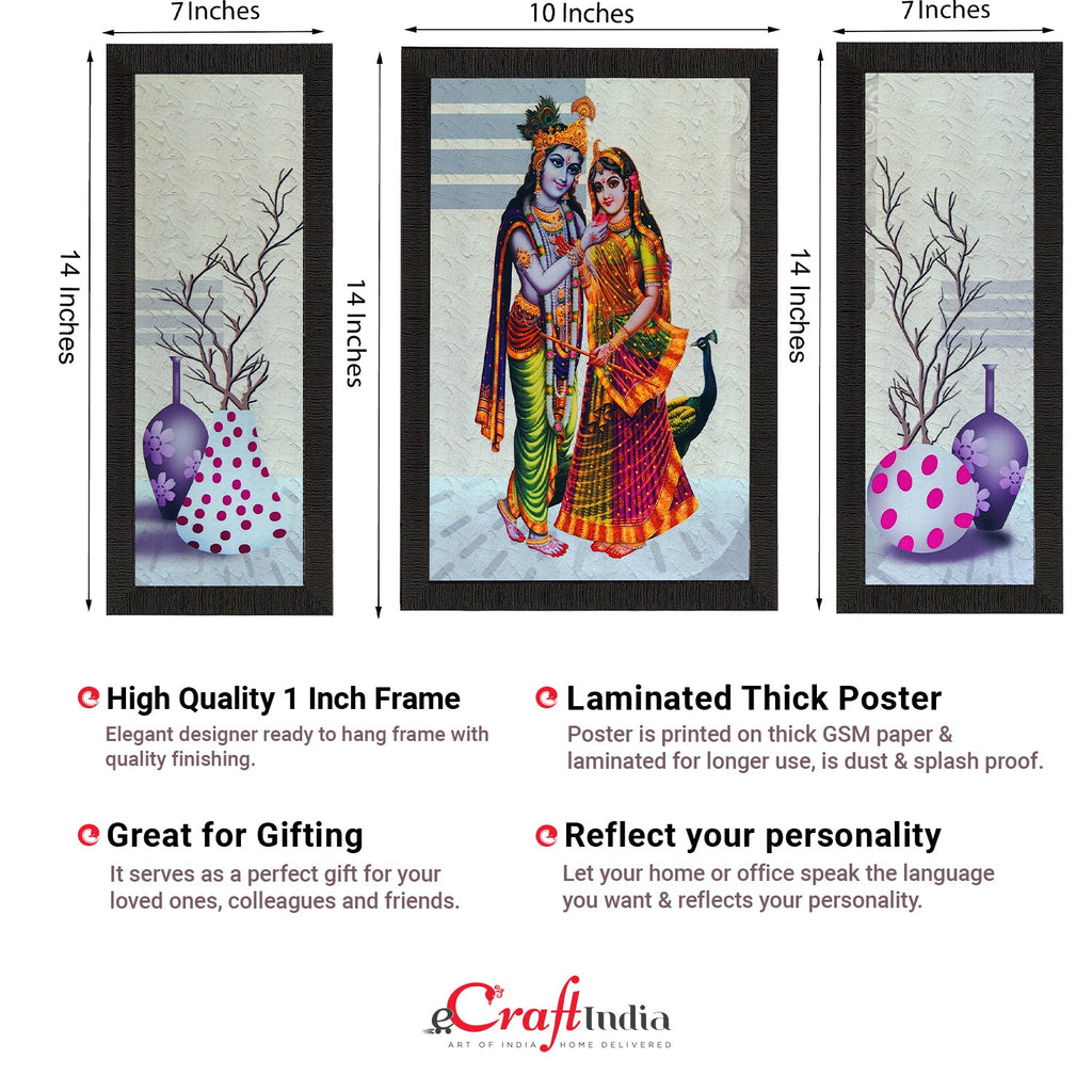 Set of 3 Floral and Radha Krishna Satin Matt Texture UV Art Painting Kafalo