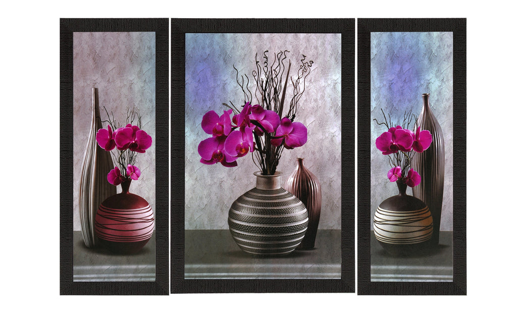 Set Of 3 Pink Flower and Vase Satin Matt Texture UV Art Painting Kafalo