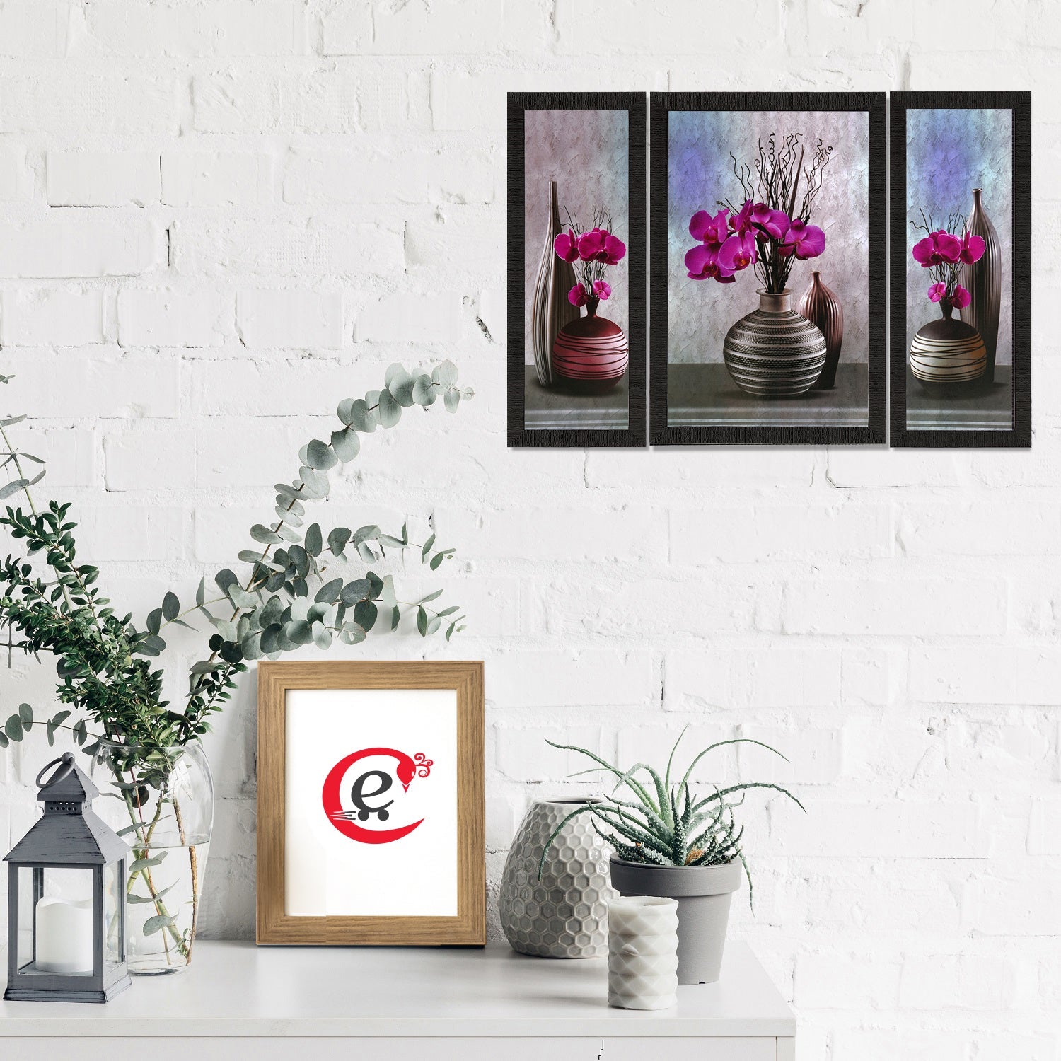 Set Of 3 Pink Flower and Vase Satin Matt Texture UV Art Painting Kafalo