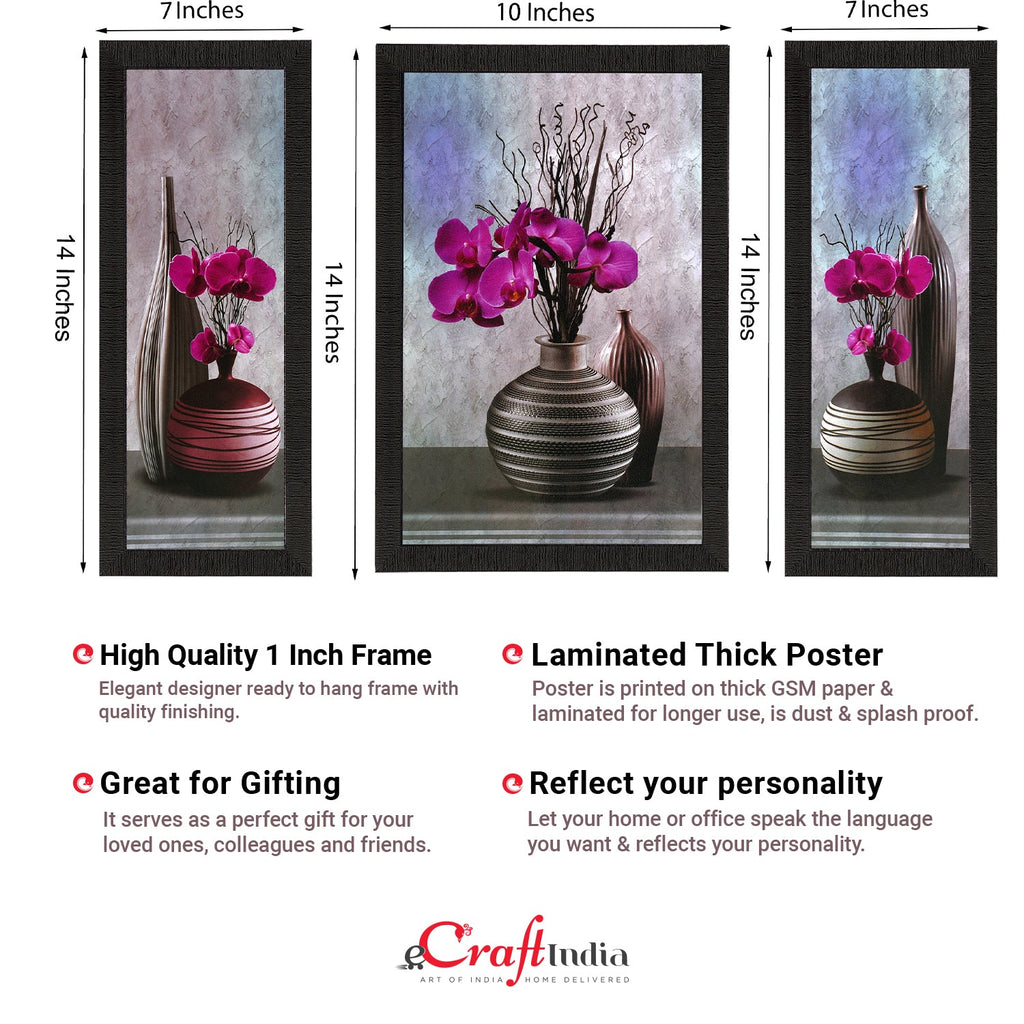 Set Of 3 Pink Flower and Vase Satin Matt Texture UV Art Painting Kafalo