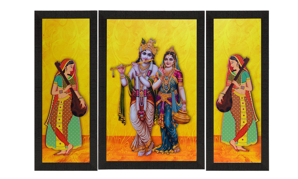Set Of 3 Lord Krishna With Radha Satin Matt Texture UV Art Painting Kafalo