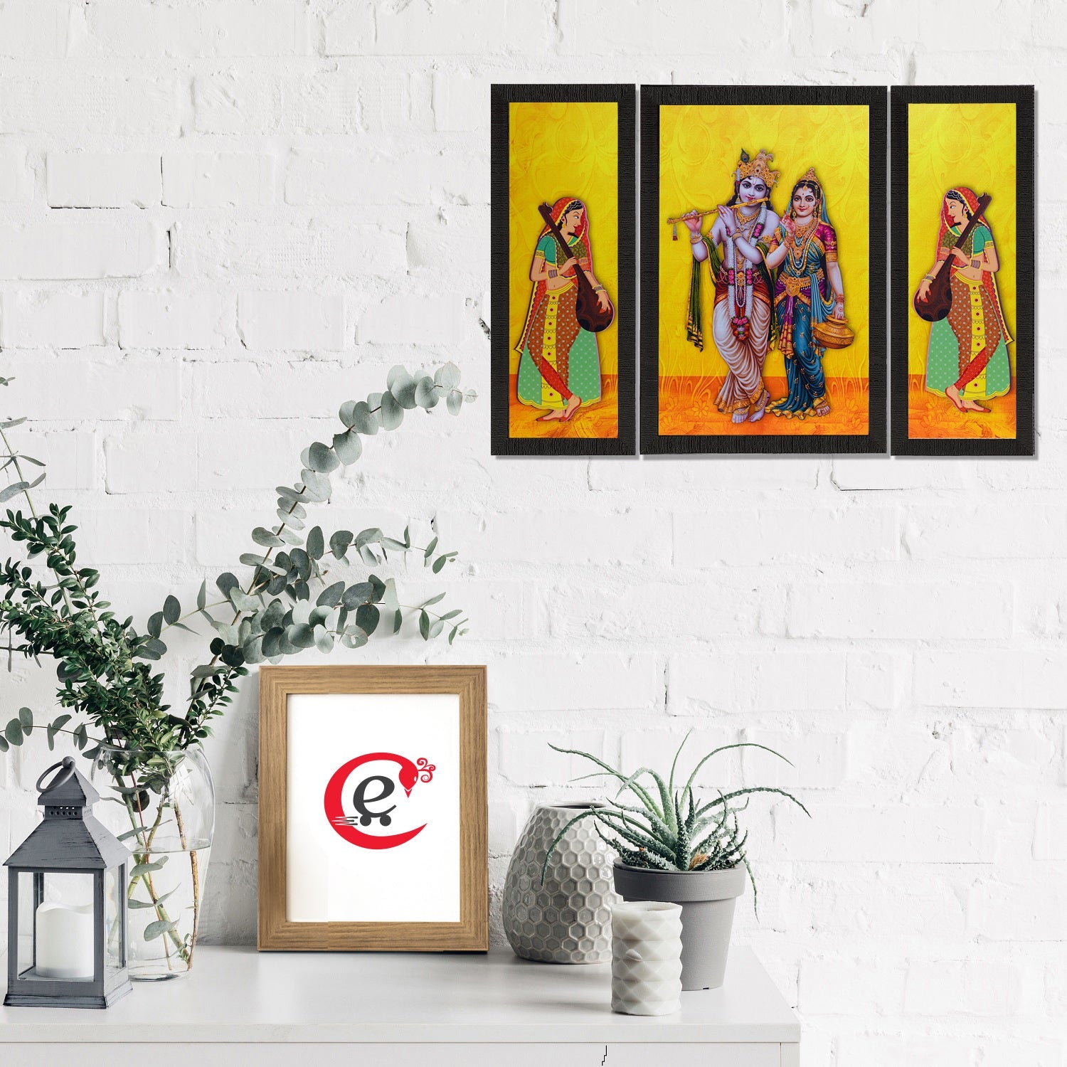 Set Of 3 Lord Krishna With Radha Satin Matt Texture UV Art Painting Kafalo