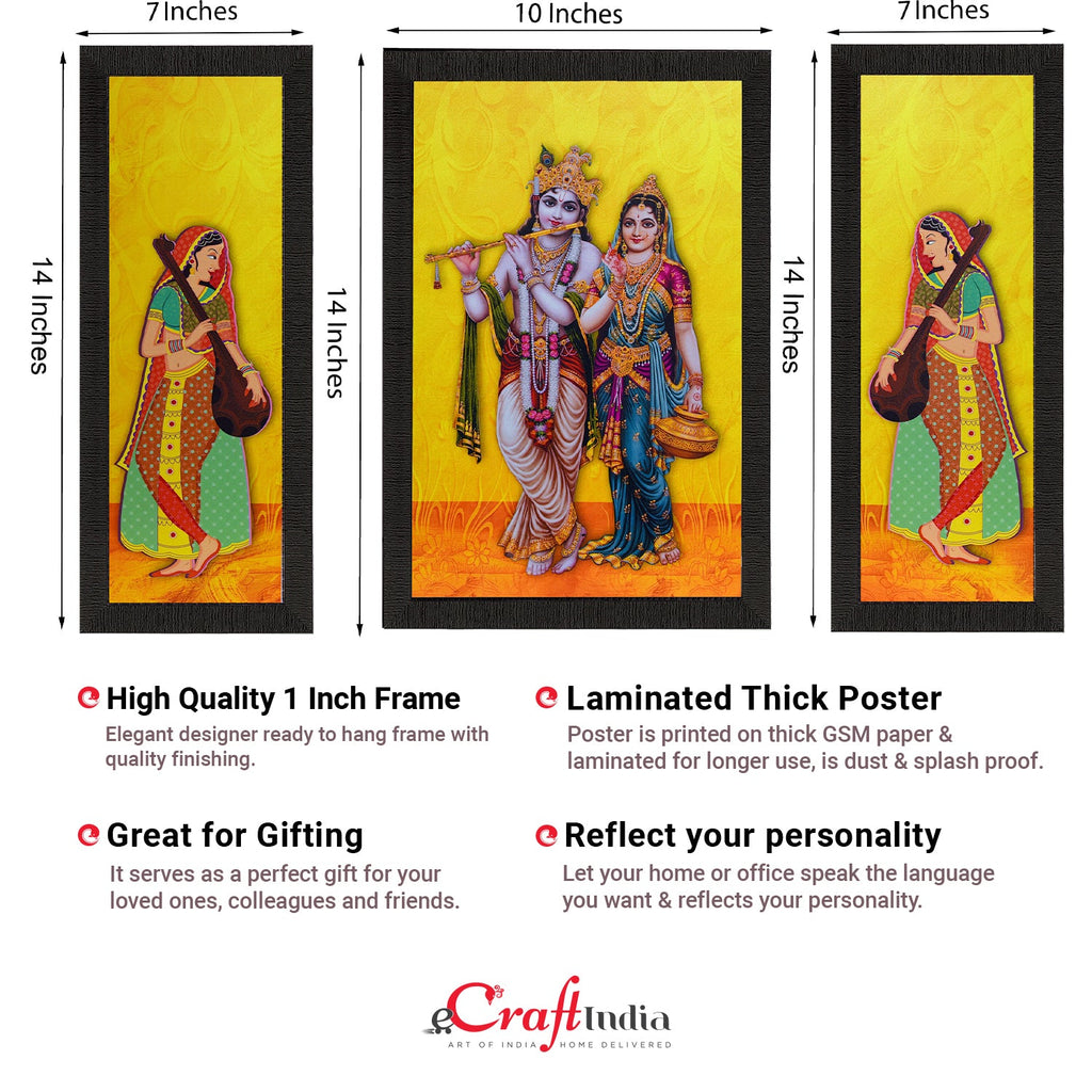 Set Of 3 Lord Krishna With Radha Satin Matt Texture UV Art Painting Kafalo