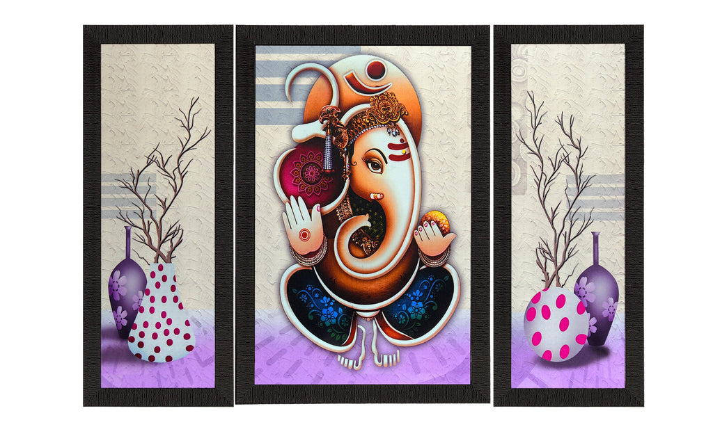 Set Of 3 Ganesha Satin Matt Texture UV Art Painting Kafalo