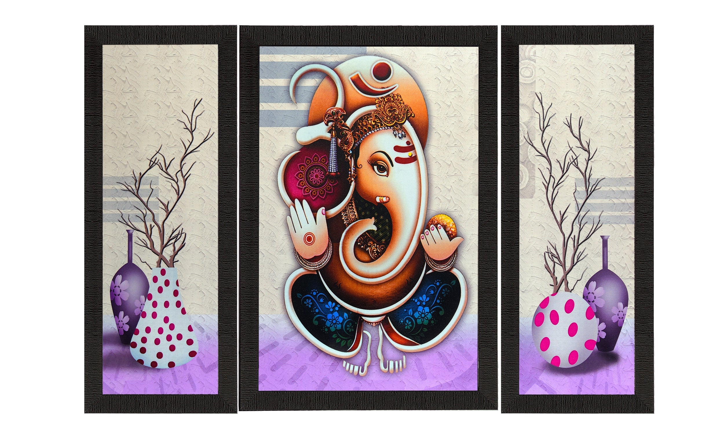 Set Of 3 Ganesha Satin Matt Texture UV Art Painting Kafalo