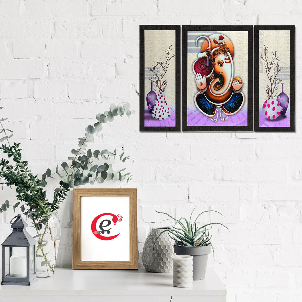 Set Of 3 Ganesha Satin Matt Texture UV Art Painting Kafalo