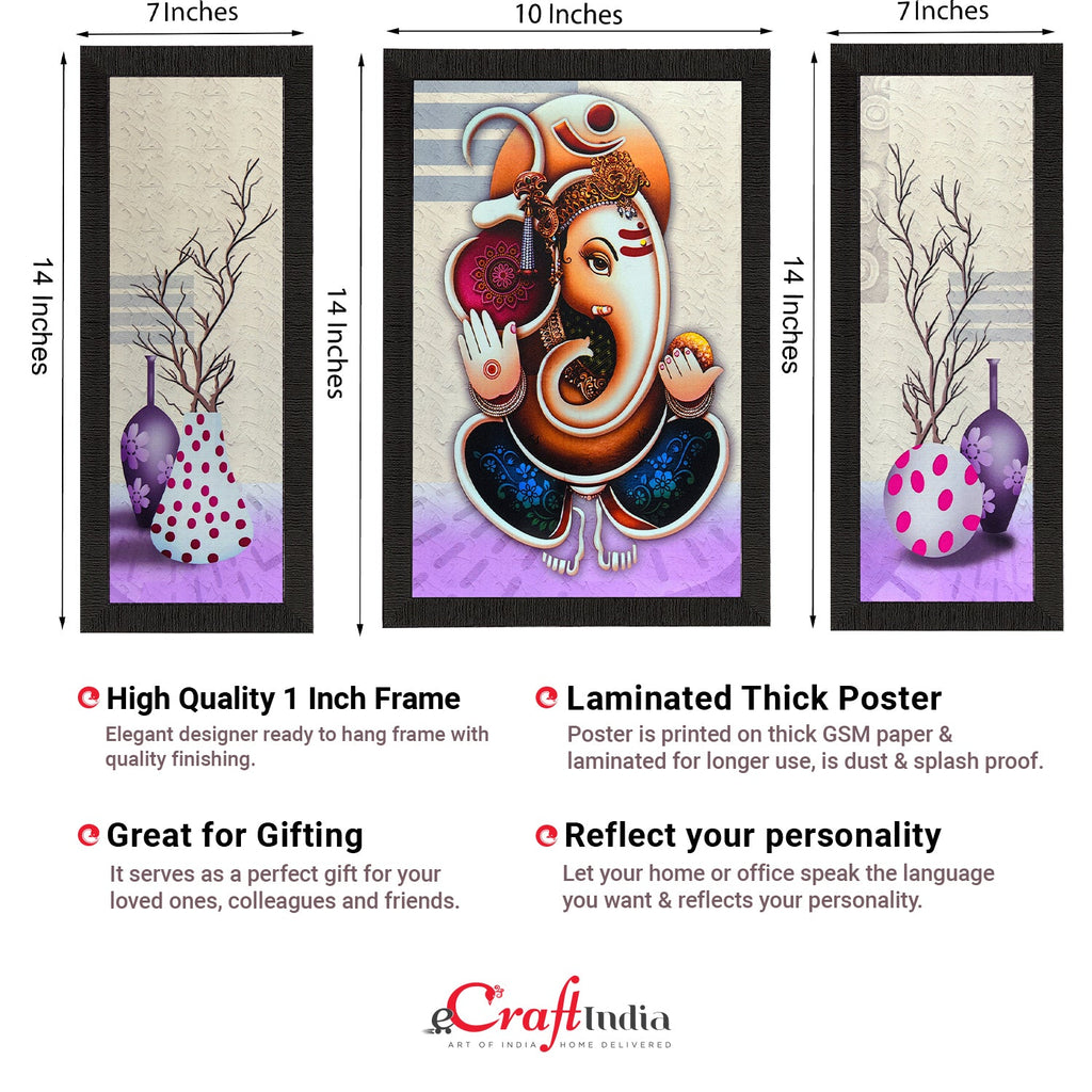 Set Of 3 Ganesha Satin Matt Texture UV Art Painting Kafalo