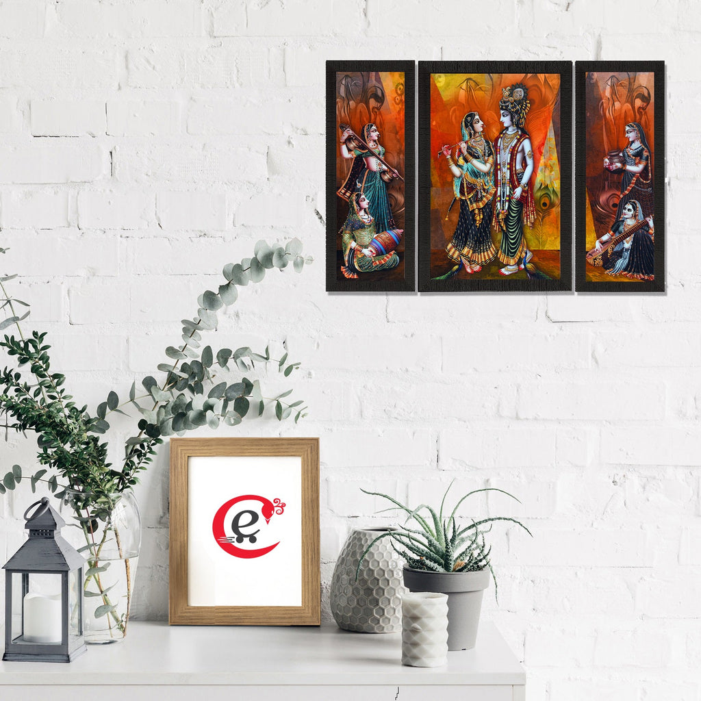Set Of 3 Musical Radha With Krishna Satin Matt Texture UV Art Painting Kafalo
