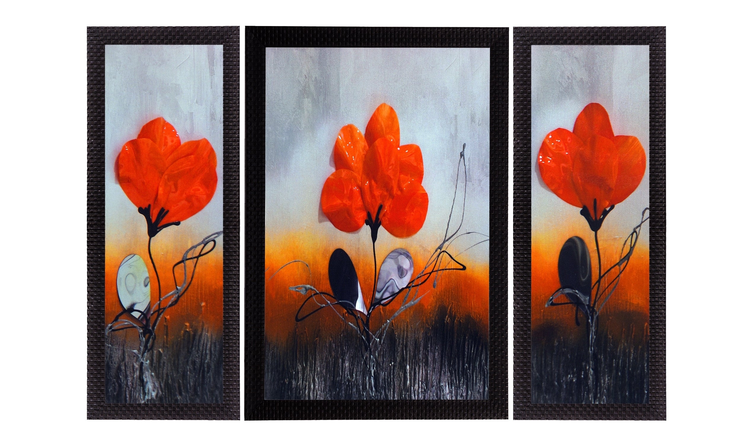 Set Of 3 Mesmerizing Floral Satin Matt Texture UV Art Painting Kafalo