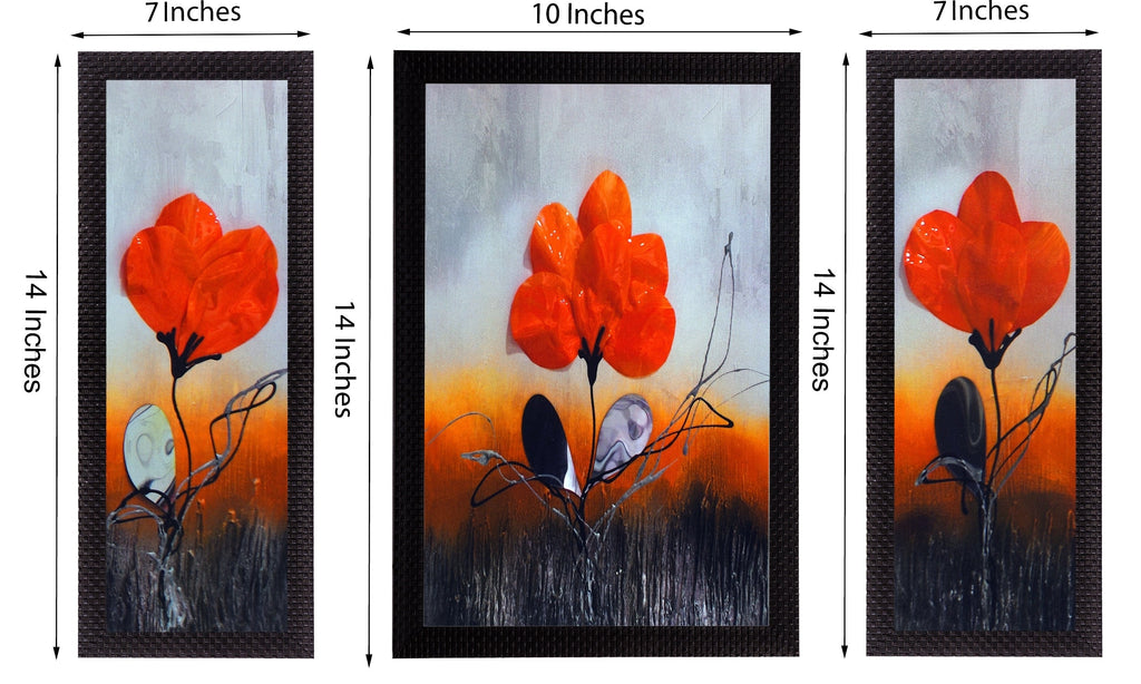 Set Of 3 Mesmerizing Floral Satin Matt Texture UV Art Painting Kafalo
