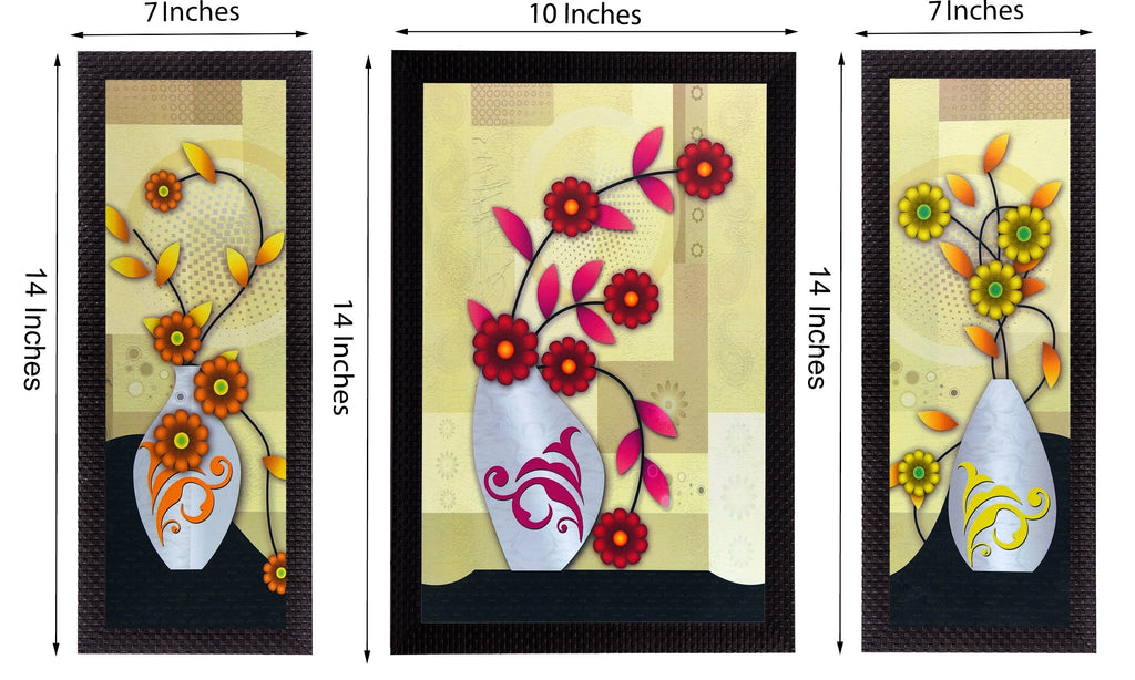 Set Of 3 Geometrical Floral Satin Matt Texture UV Art Painting Kafalo