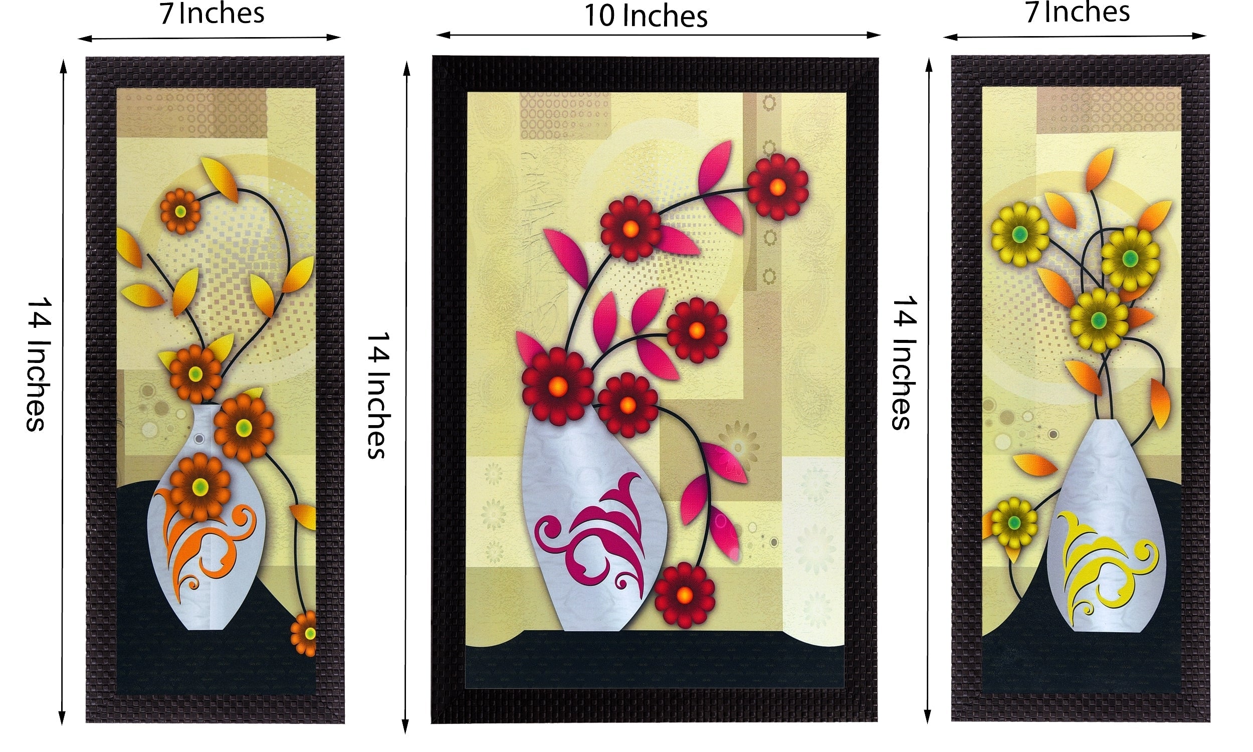 Set Of 3 Geometrical Floral Satin Matt Texture UV Art Painting Kafalo