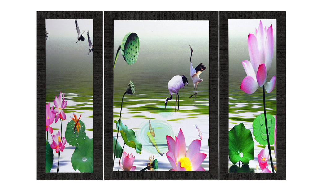 Set Of 3 Colorful Flora Fauna Satin Matt Texture UV Art Painting Kafalo