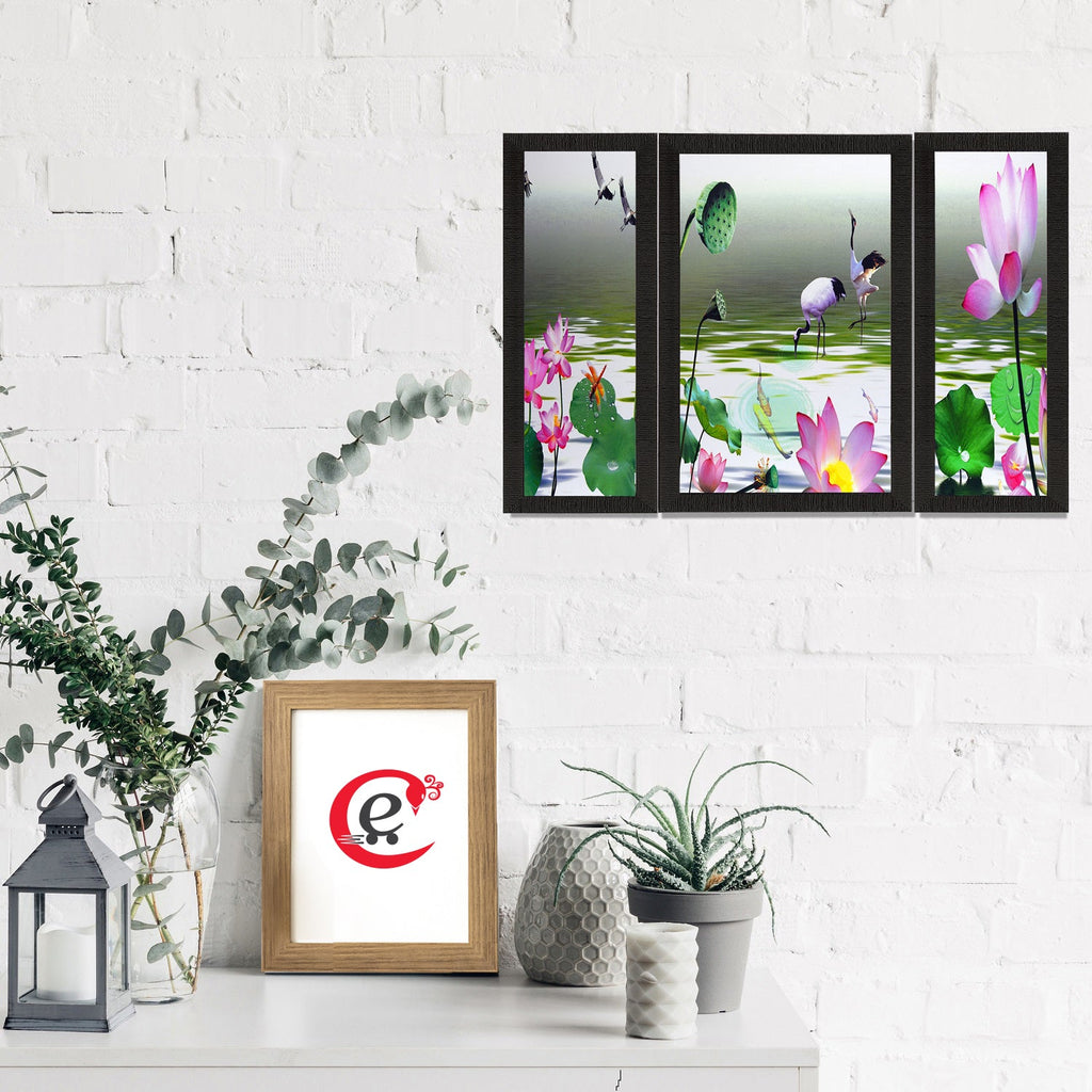 Set Of 3 Colorful Flora Fauna Satin Matt Texture UV Art Painting Kafalo
