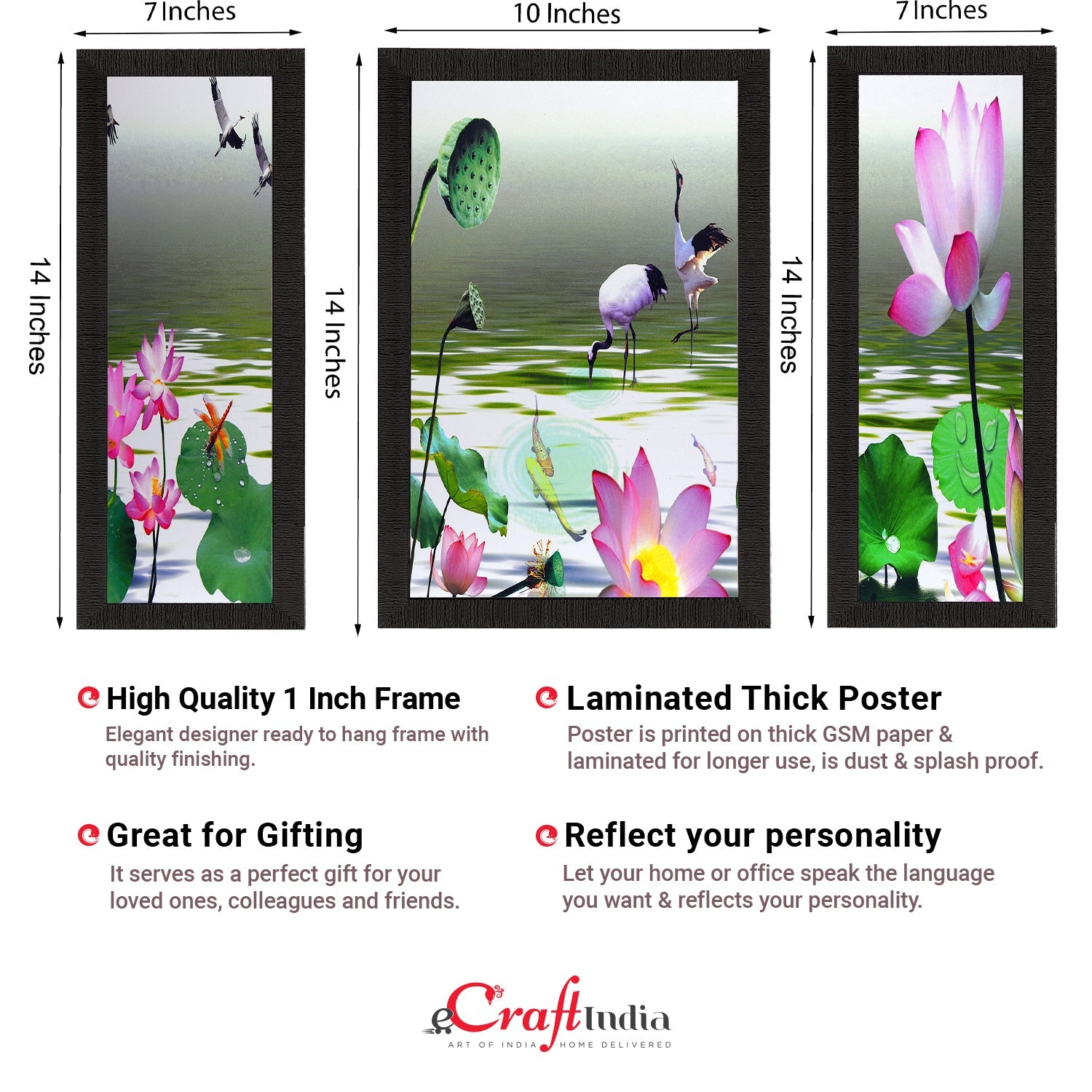 Set Of 3 Colorful Flora Fauna Satin Matt Texture UV Art Painting Kafalo