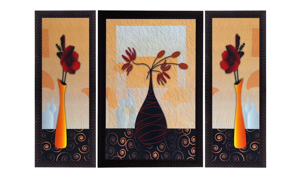 Set Of 3 Geometrical Flora Satin Matt Texture UV Art Painting Kafalo