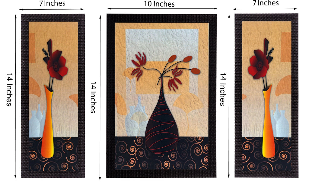 Set Of 3 Geometrical Flora Satin Matt Texture UV Art Painting Kafalo