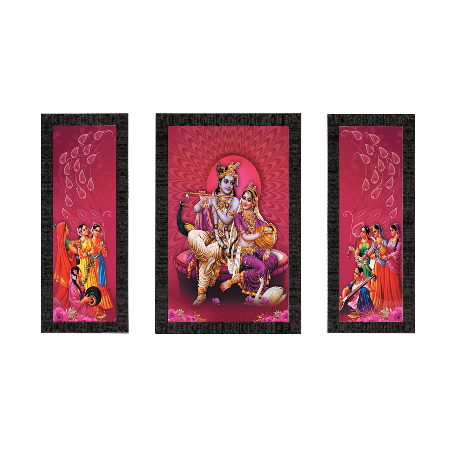Set Of 3 Radha Krishna Satin Matt Texture UV Art Painting Kafalo