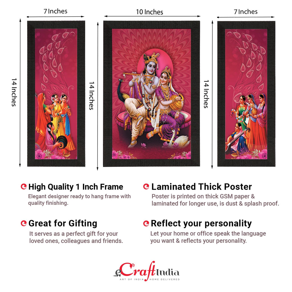 Set Of 3 Radha Krishna Satin Matt Texture UV Art Painting Kafalo