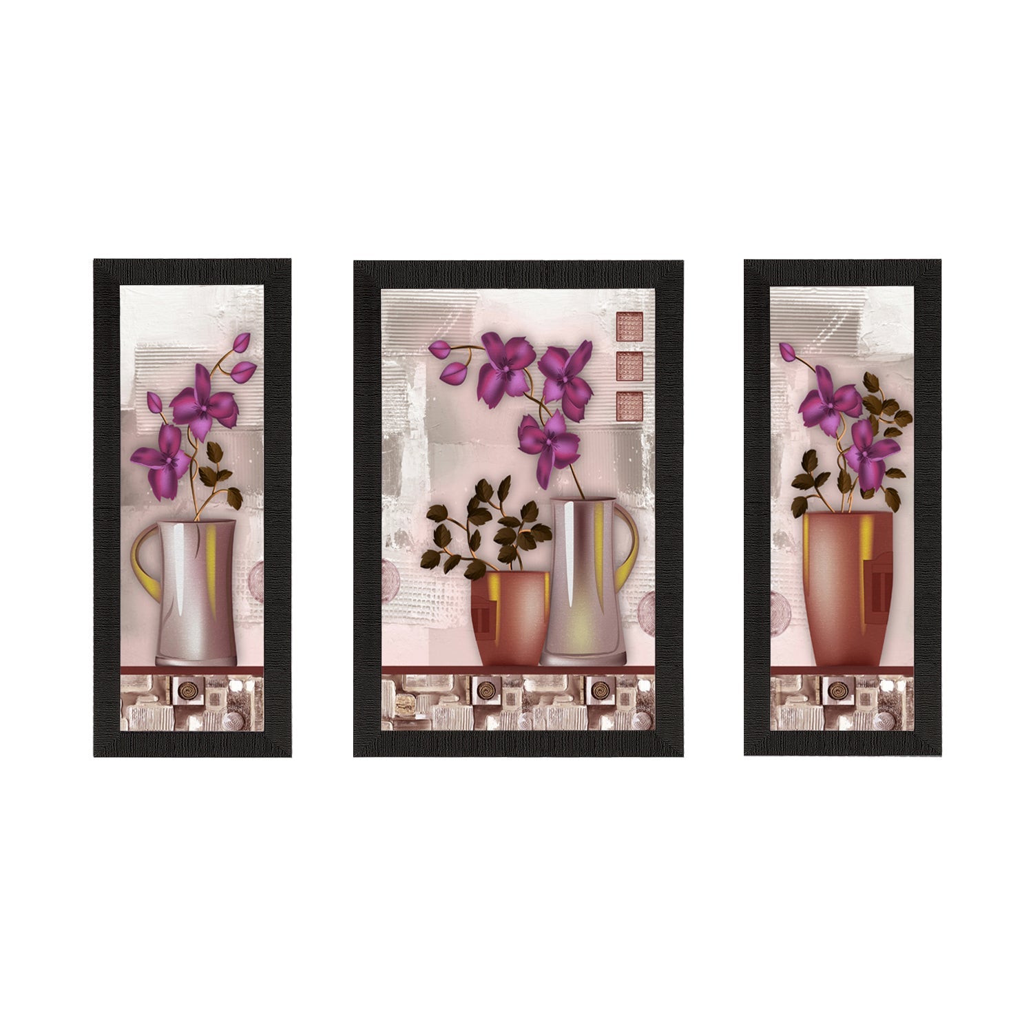 Set Of 3 Botanical Floral Satin Matt Texture UV Art Painting Kafalo
