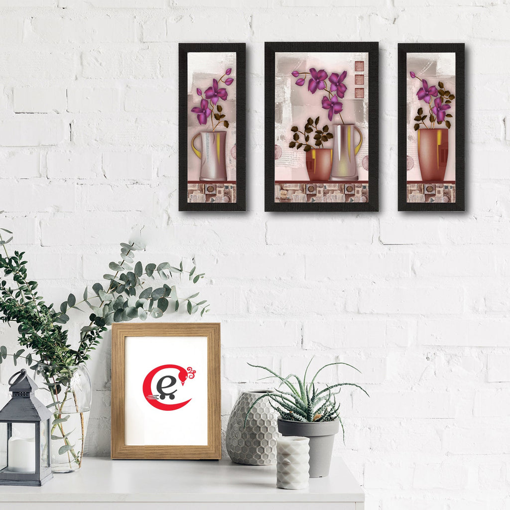 Set Of 3 Botanical Floral Satin Matt Texture UV Art Painting Kafalo