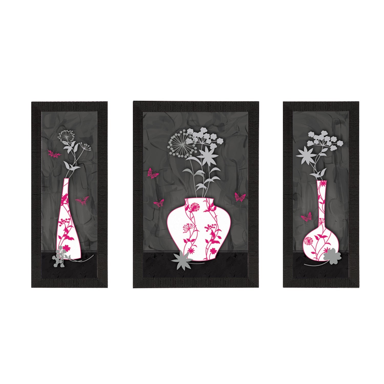 Set Of 3 Botanical Floral Satin Matt Texture UV Art Painting Kafalo