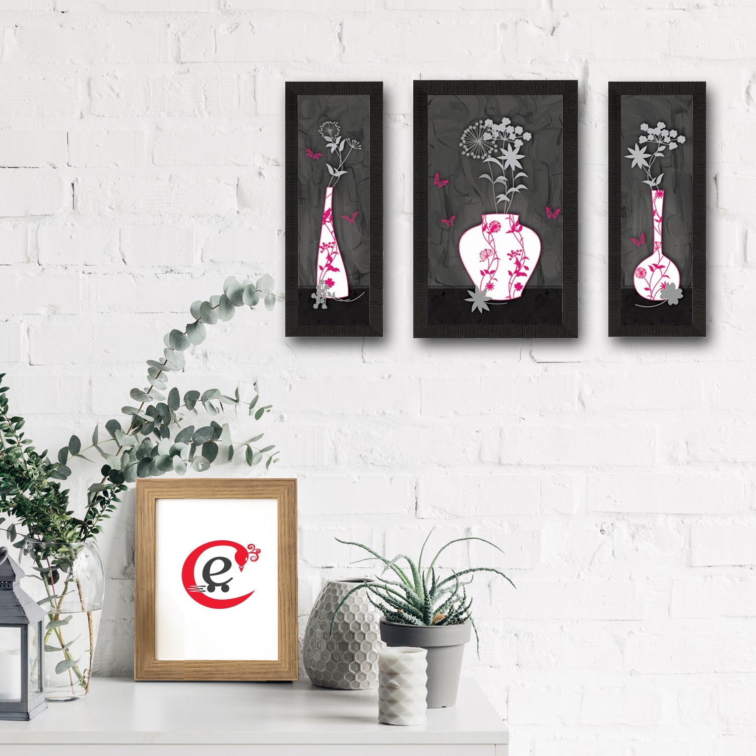 Set Of 3 Botanical Floral Satin Matt Texture UV Art Painting Kafalo