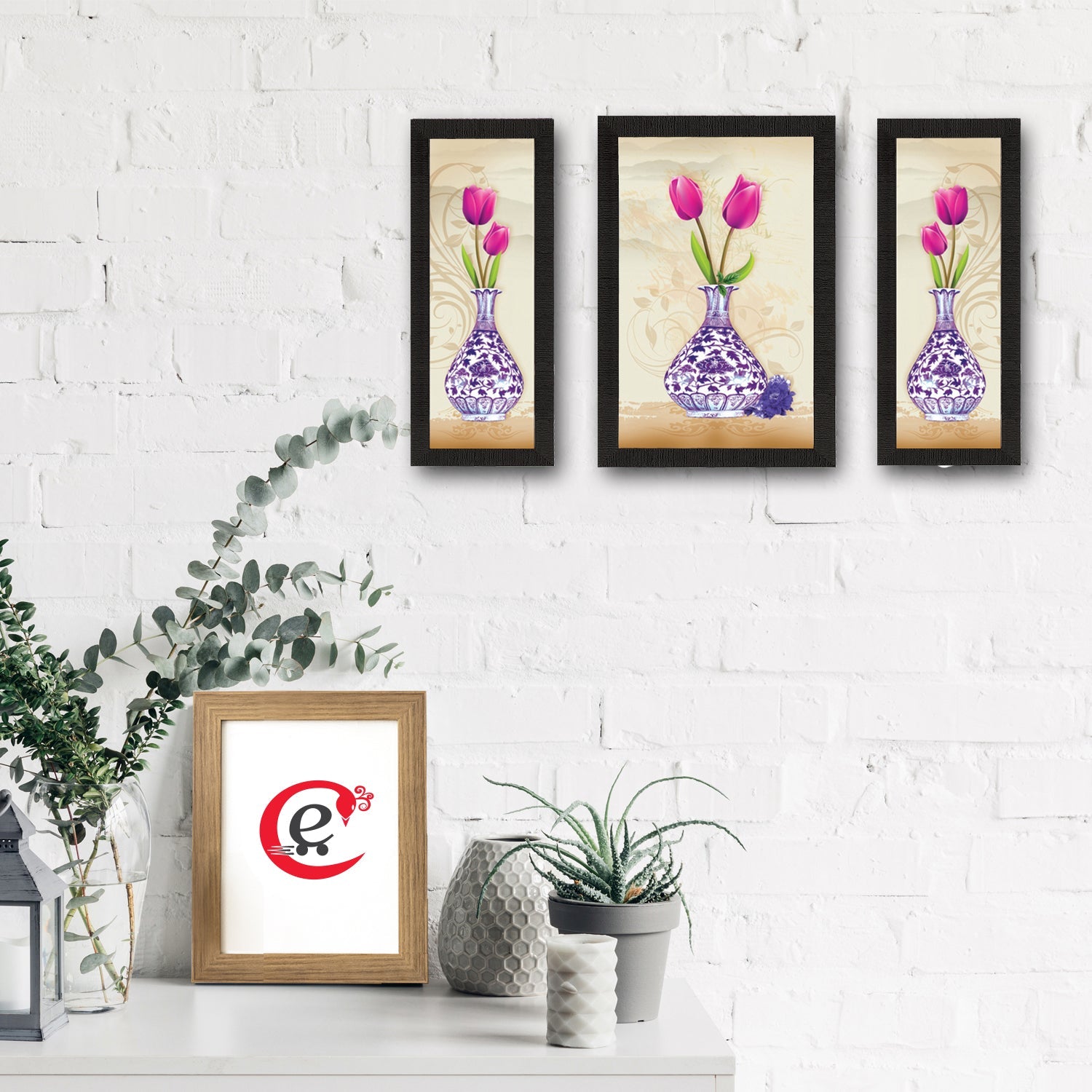 Set Of 3 Botanical Floral Satin Matt Texture UV Art Painting Kafalo
