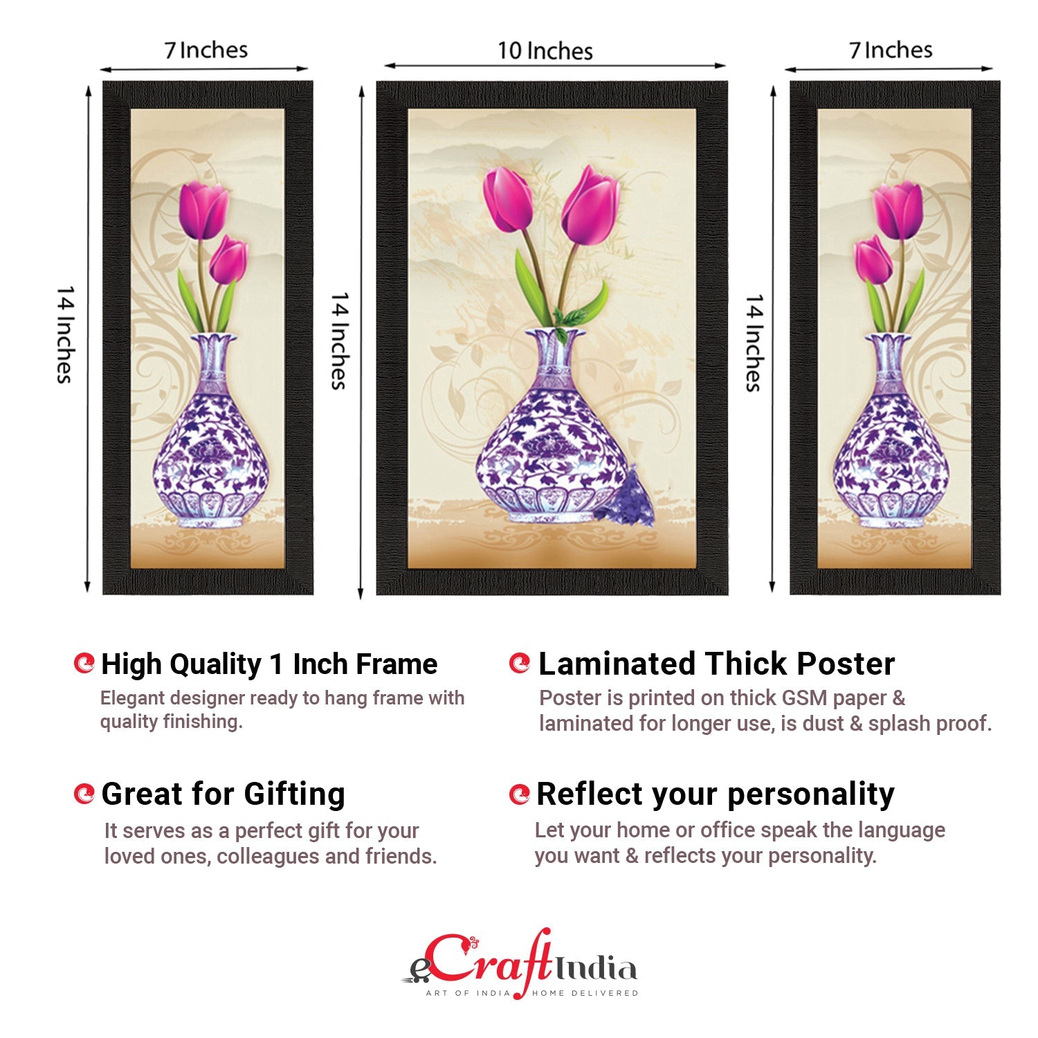 Set Of 3 Botanical Floral Satin Matt Texture UV Art Painting Kafalo