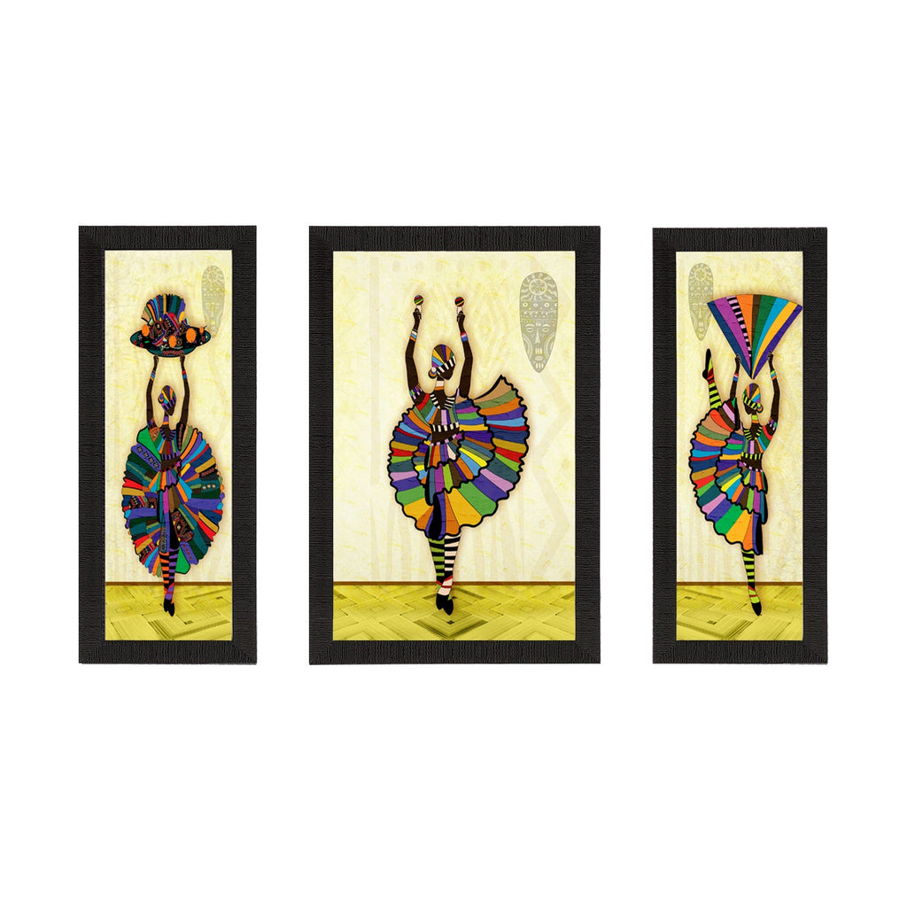Set Of 3 Dancing Lady Matt Textured UV Art Painting Kafalo
