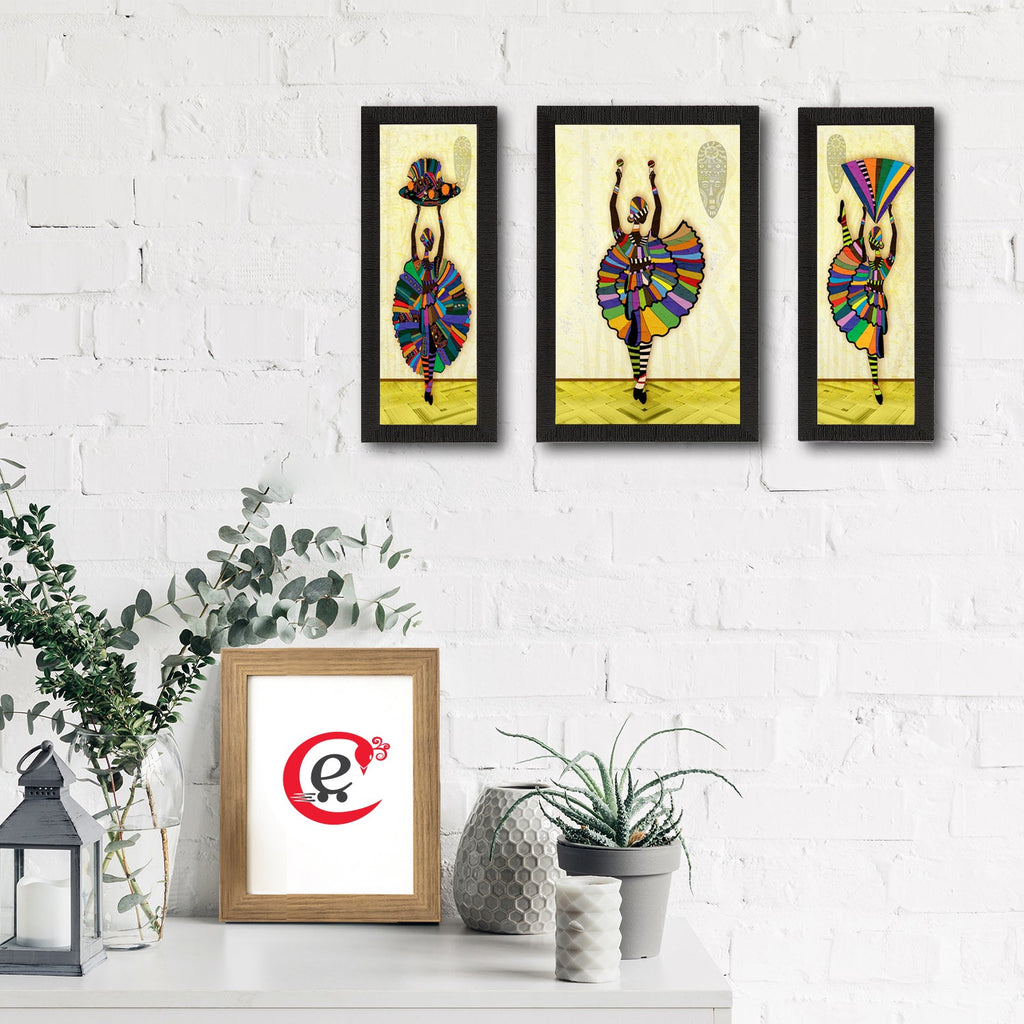 Set Of 3 Dancing Lady Matt Textured UV Art Painting Kafalo