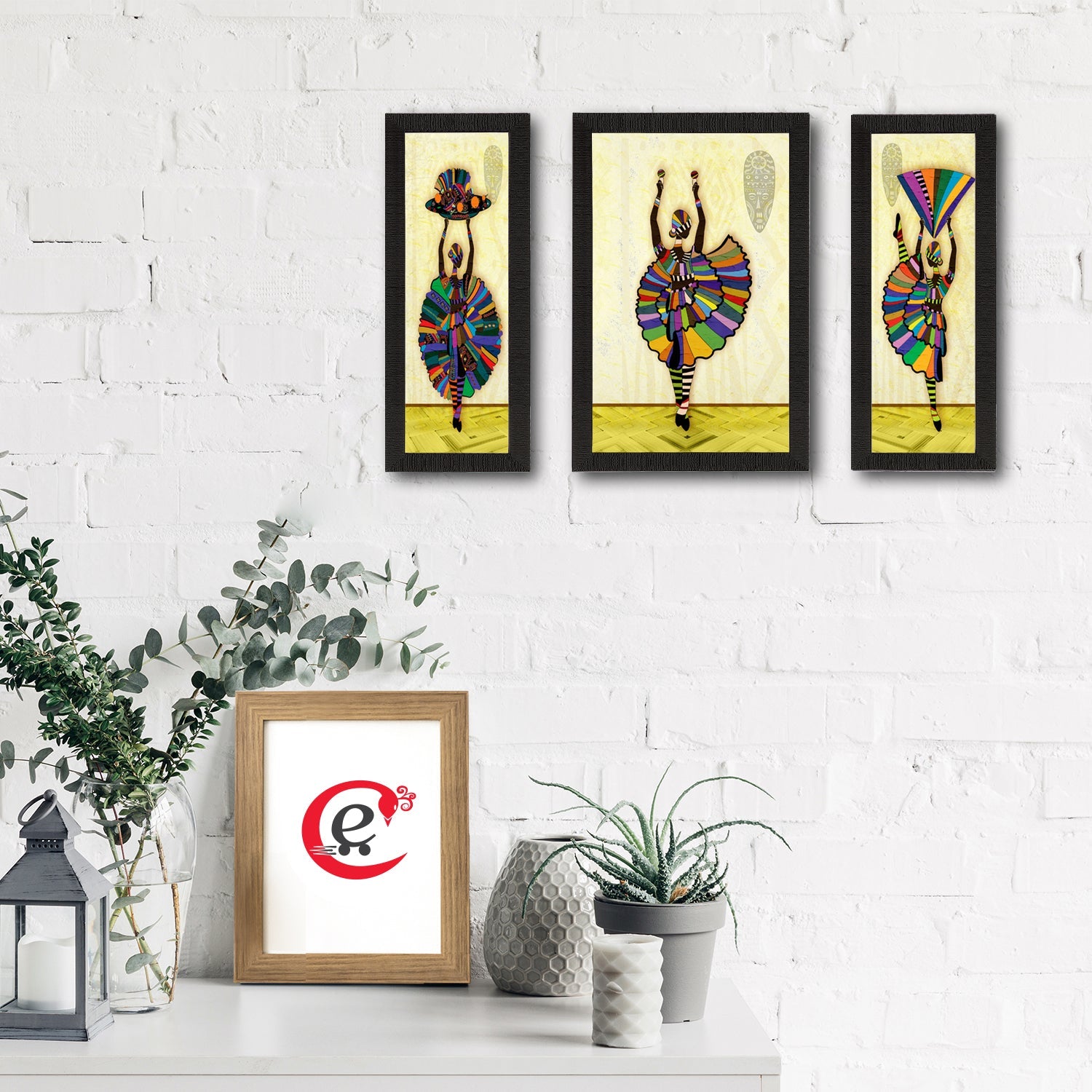 Set Of 3 Dancing Lady Matt Textured UV Art Painting Kafalo