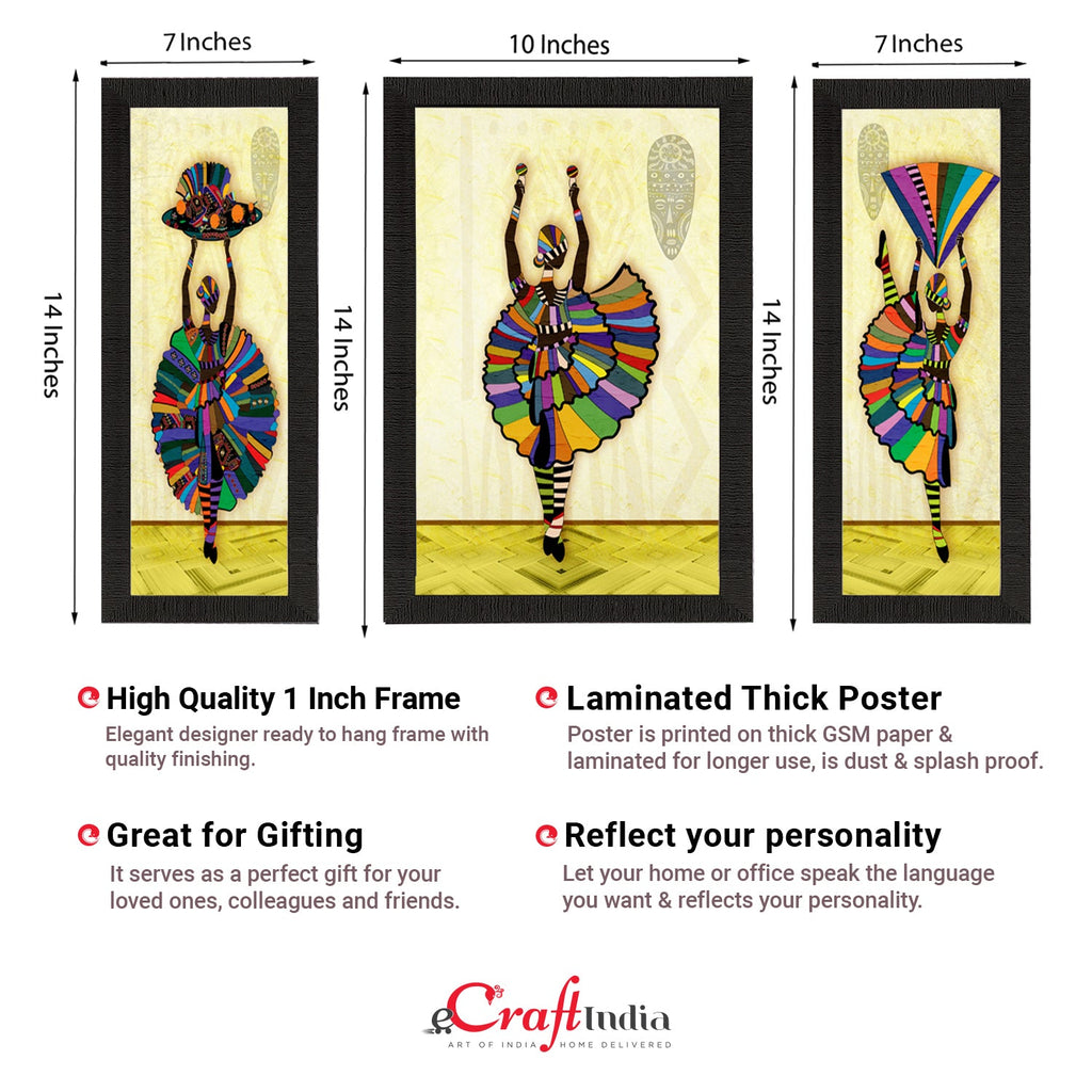 Set Of 3 Dancing Lady Matt Textured UV Art Painting Kafalo