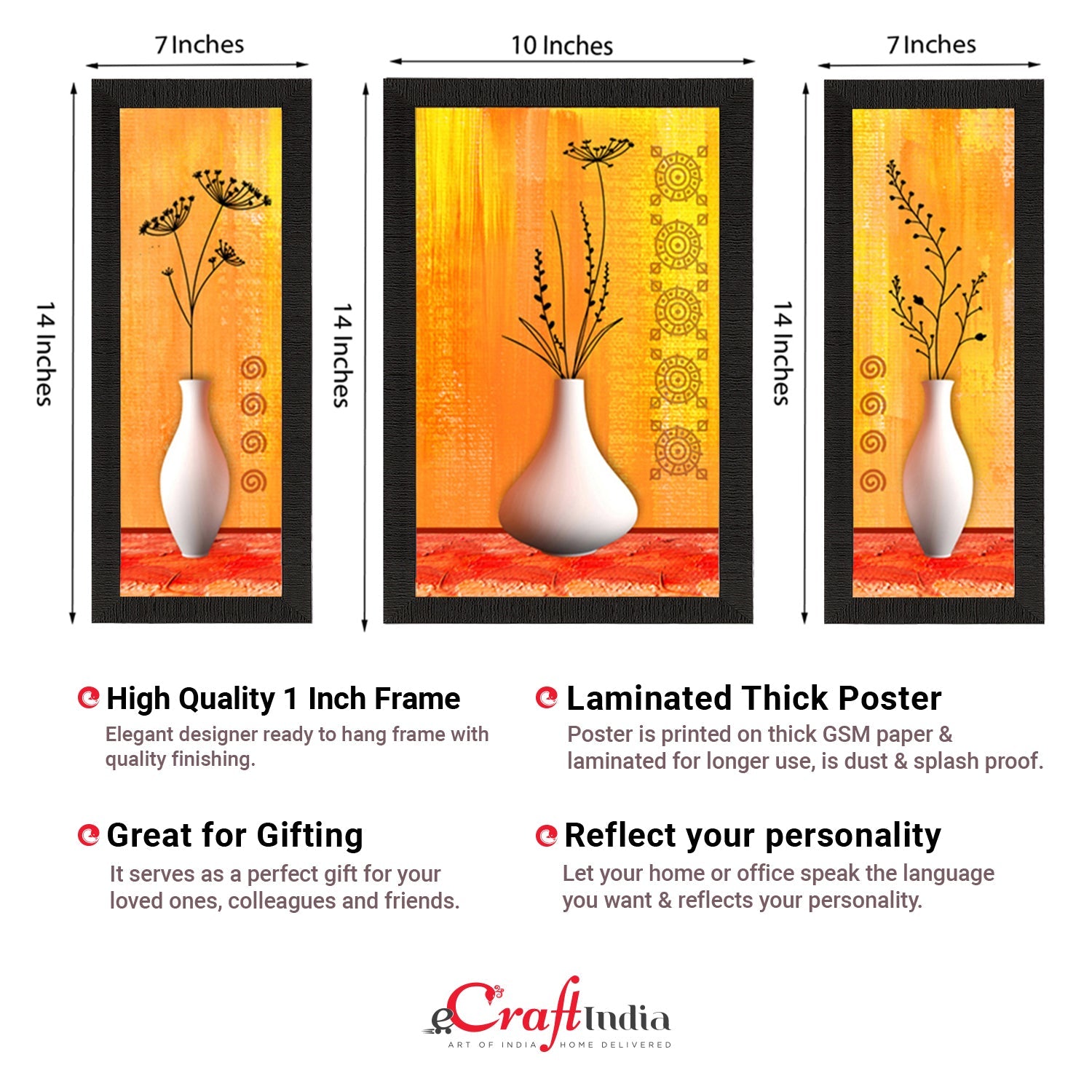 Set Of 3 Botanical Floral Satin Matt Texture UV Art Painting Kafalo