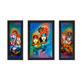Set Of 3 Abstract Radha Krishna Satin Matt Texture UV Art Painting Kafalo
