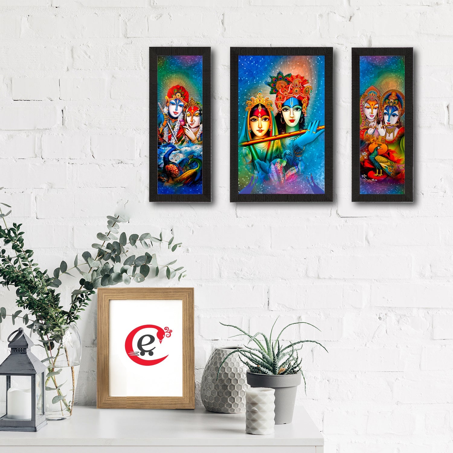 Set Of 3 Abstract Radha Krishna Satin Matt Texture UV Art Painting Kafalo