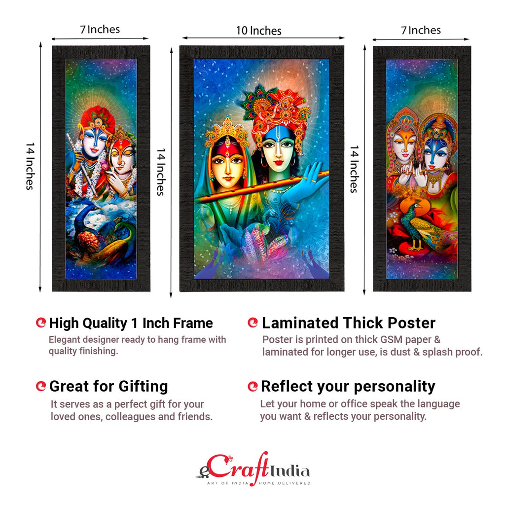 Set Of 3 Abstract Radha Krishna Satin Matt Texture UV Art Painting Kafalo
