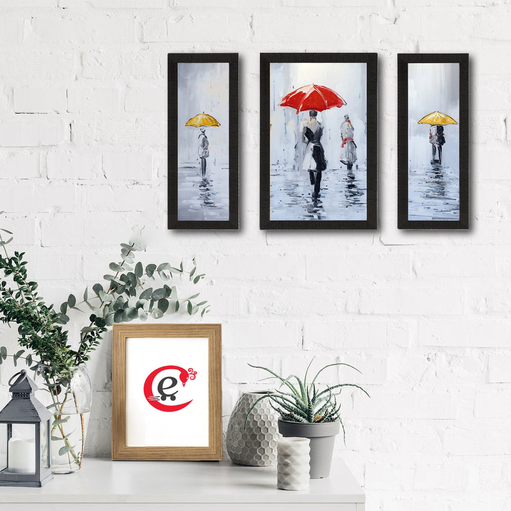 Set Of 3 Beauty under Rain Satin Matt Texture UV Art Painting Kafalo