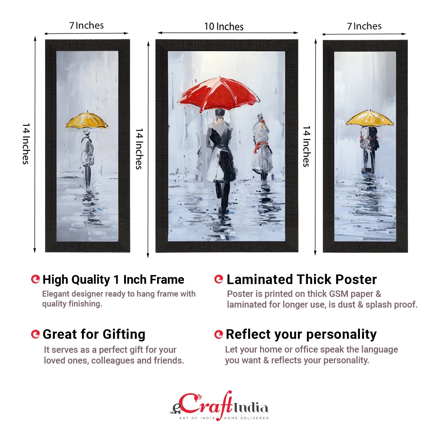 Set Of 3 Beauty under Rain Satin Matt Texture UV Art Painting Kafalo