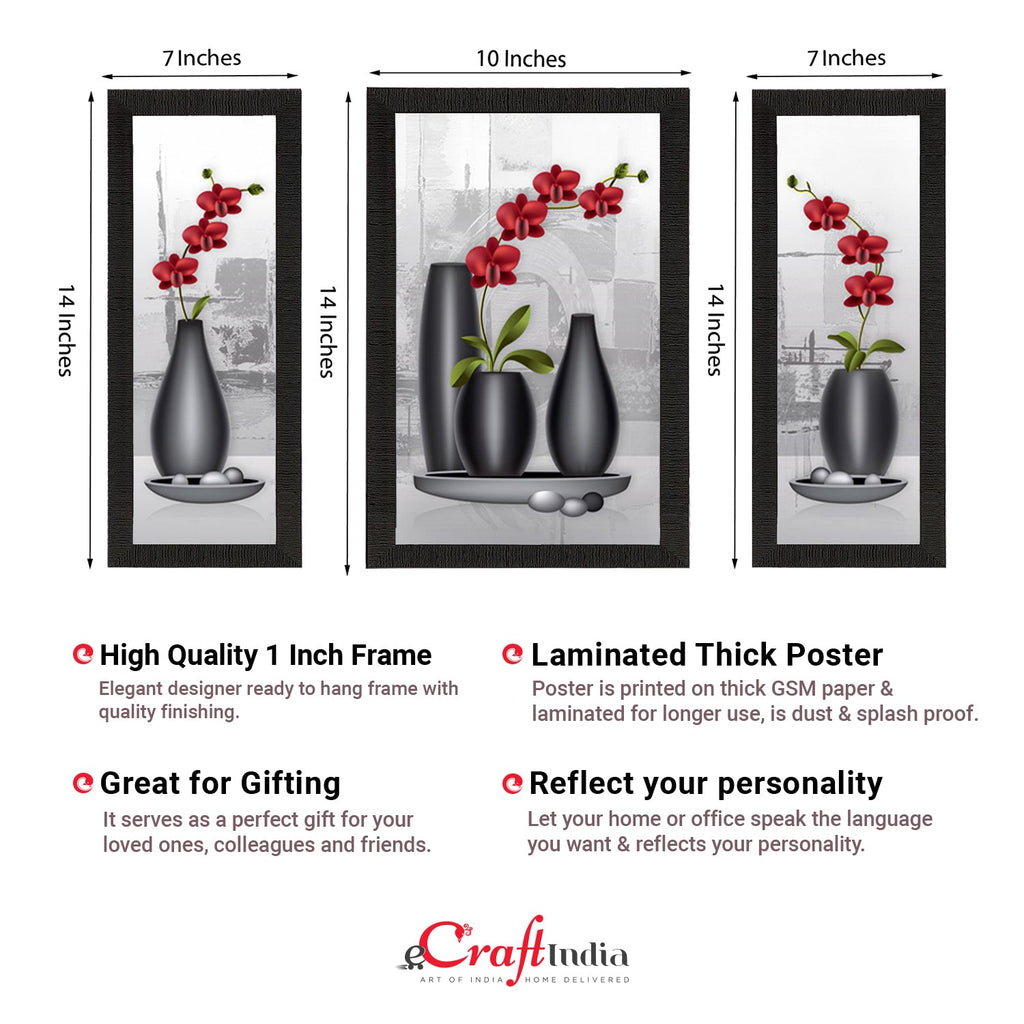 Set Of 3 Botanical Floral Satin Matt Texture UV Art Painting Kafalo