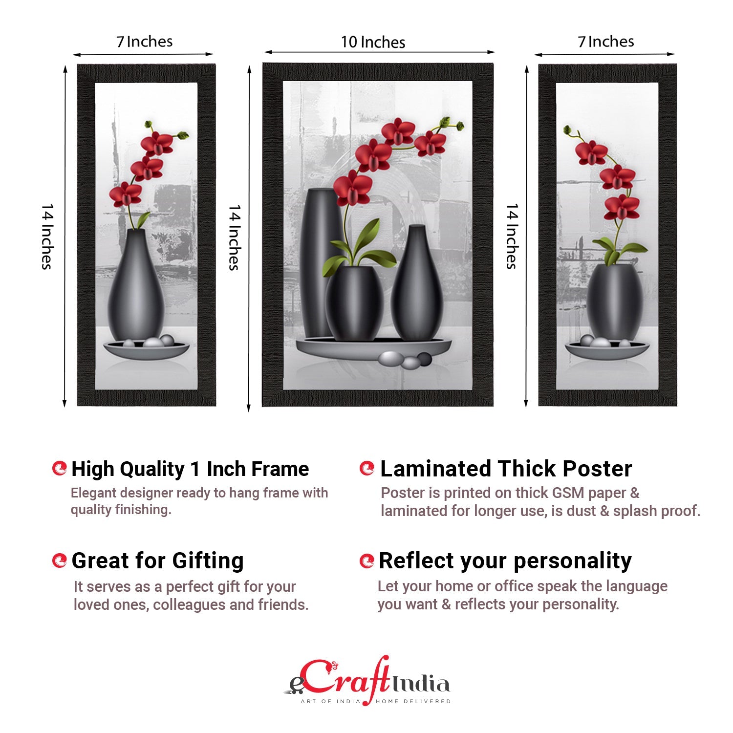 Set Of 3 Botanical Floral Satin Matt Texture UV Art Painting Kafalo