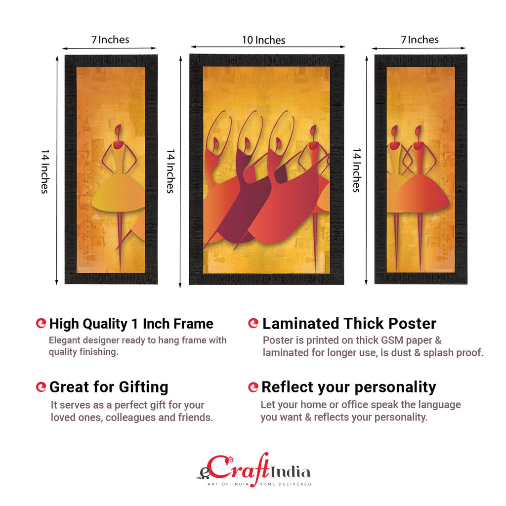 Set Of 3 Abstract Dancing Lady Satin Matt Texture UV Art Painting Kafalo