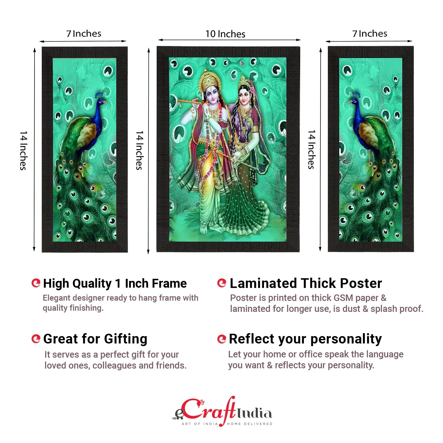 Set Of 3 Radha Krishna Satin Matt Texture UV Art Painting Kafalo