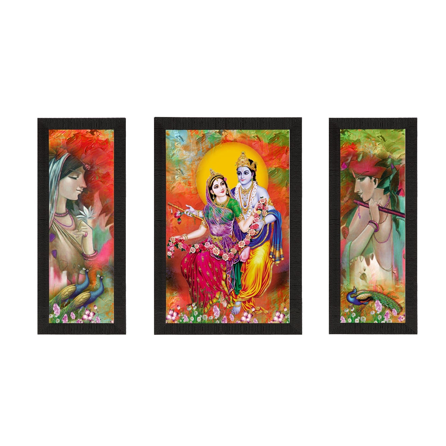 Set Of 3 Radha Krishna Satin Matt Texture UV Art Painting Kafalo