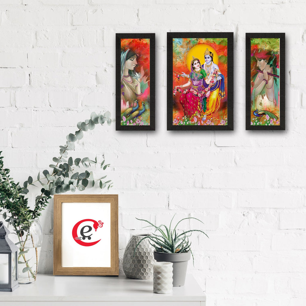 Set Of 3 Radha Krishna Satin Matt Texture UV Art Painting Kafalo