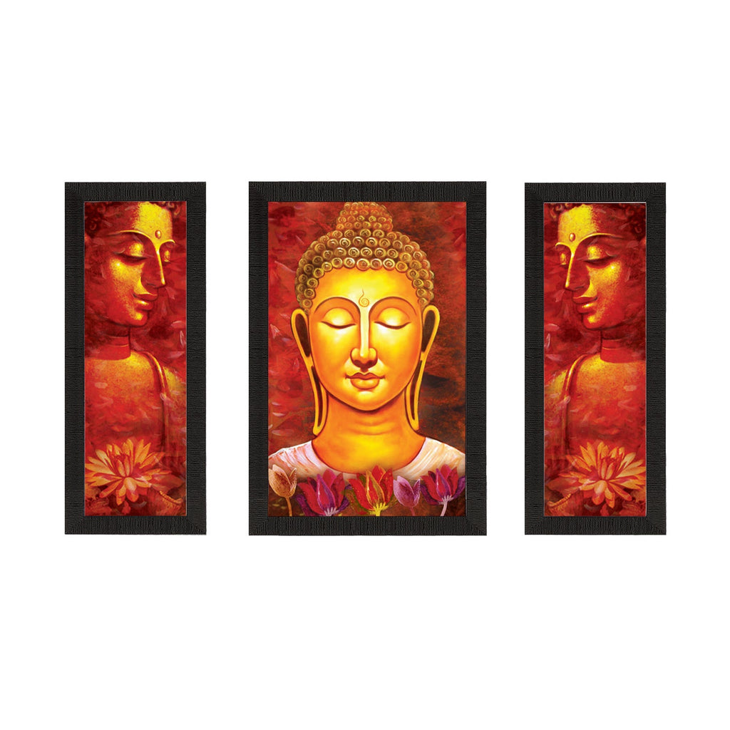 Set Of 3 Lord Buddha Satin Matt Texture UV Art Painting Kafalo