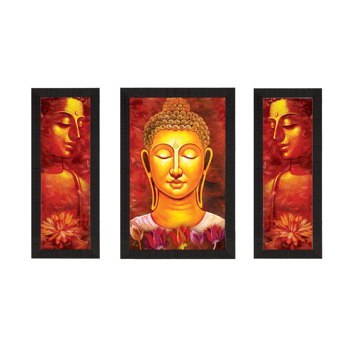 Set Of 3 Lord Buddha Satin Matt Texture UV Art Painting Kafalo